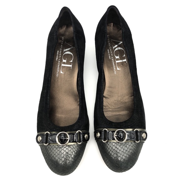 AGL Cap Toe Wedge Shoe Buckle Leather Snakeskin - Picture 2 of 10